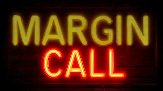 Fiery Neon Sign Flashes Margin Call Against Dark Brick Wall.