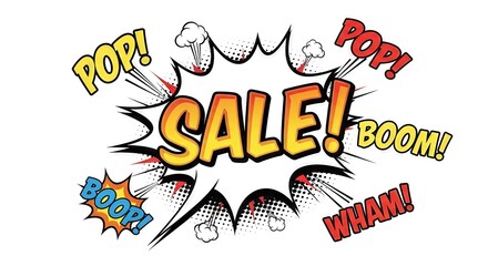 Dynamic comic book style 'Sale!' illustration with sound effects, perfect for promotion