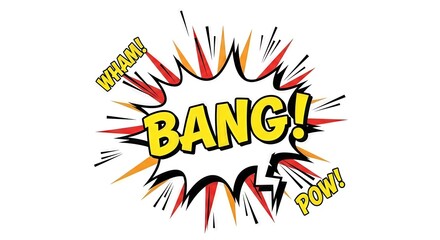 Explosive onomatopoeia comic effect with vivid colors and dynamic text layout for vector graphic