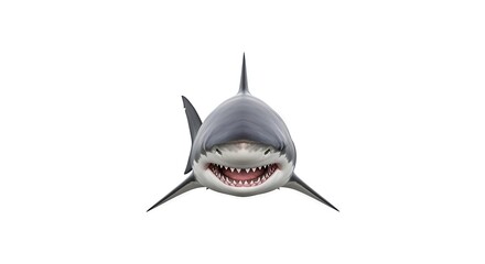 Majestic great white shark portrait isolated on a clean white backdrop perfect for educational