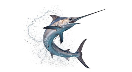 Fototapeta premium Captivating swordfish soaring out of the ocean a majestic aquatic marvel splashing around