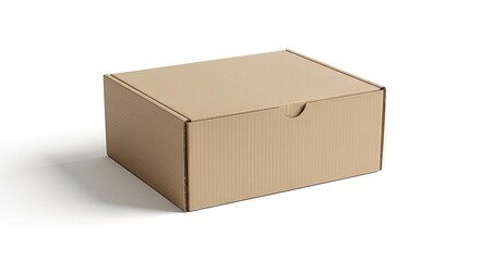 Isolated brown cardboard box displaying texture and simple closure design
