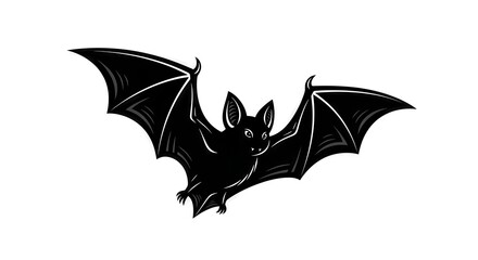 Fototapeta premium Mysterious nocturnal flight: An artistic depiction of a bat in silhouette isolated on white backdrop