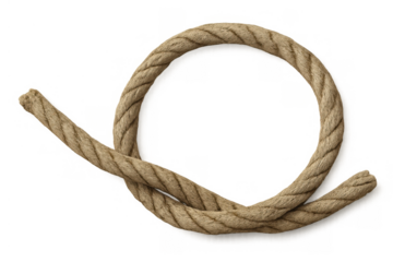 Rope knot forming a loop, natural fiber cord with twisted strands on transparent background