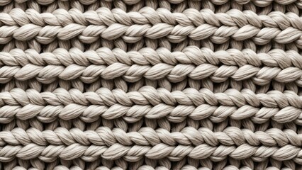 Fototapeta premium Textured background of a chunky beige knit wool blanket, macro detail of handmade fabric