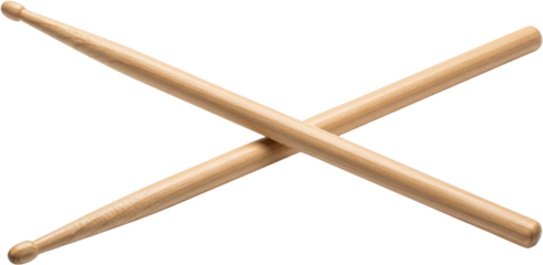 Two Wooden Drumsticks Crossed Diagonally Showcasing Their Natural Grain And Rounded Tips Against A Transparent Background Isolate Musical Instrument Percussion