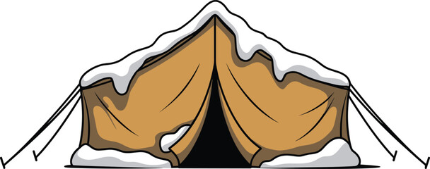 Winter camping tent, snowy roof, outdoor shelter, cold weather gear, adventure setup, seasonal survival, wilderness camp, frosty environment, hiking base