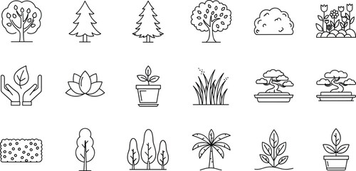 Charity and Donation Line Art Icon Set, Flat Vector Illustration, Representing Fundraising, Volunteering, Help, Love, Welfare, Humanitarian Aid, and Social Service.