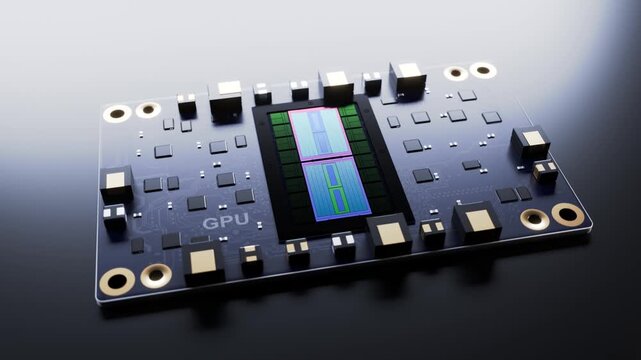 3d rendered animation of an conceptual OAM form factor GPU.

