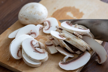 Close-Up of Chopped Mushrooms on a Cutting Board