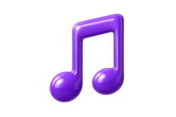 Purple 3d music note icon showing sound, melody, rhythm, and song concept on transparent background