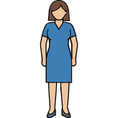 Full Body Portrait of a Woman Standing wearing a Blue Dress and Black Shoes Against a Black Background with Minimalist Style and No Face Details