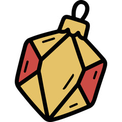 Geometric Gold and Red Christmas Ornament with Faceted Design and Hanging Loop Isolated on Black Background Minimalist Holiday Decoration