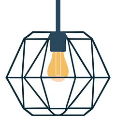 Geometric Pendant Lamp With Warm Light Bulb Hanging From Ceiling In Dark Room Minimalist Design Modern Decor Element