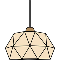 Geometric Pendant Light Fixture Cream Beige and Black Lines Suspended from Ceiling with Natural Wood Accent Minimalist Interior Lighting Design Element