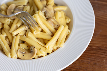 Close-Up of Creamy Italian Caserecce Pasta