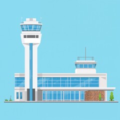 Obraz premium Modern airport control tower and terminal building illustration