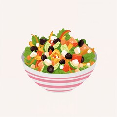 Healthy fresh vibrant salad with olives and feta, vegetarian meal