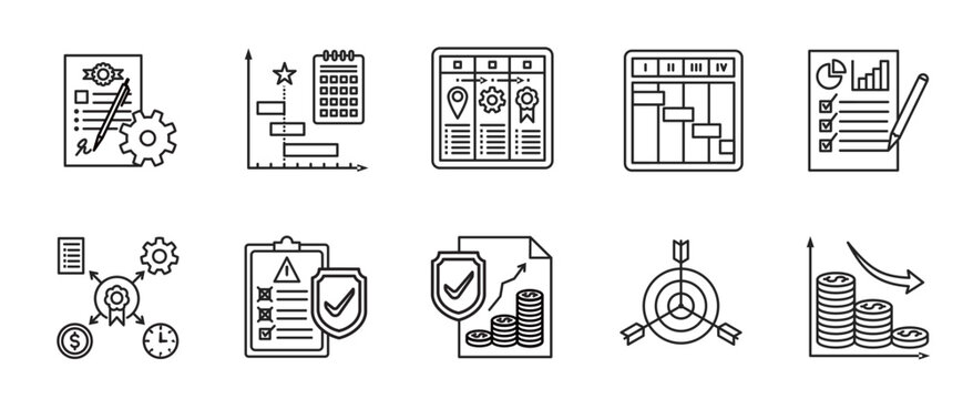 Project Management Vector Icon Set - Minimalis Outline Style Symbol