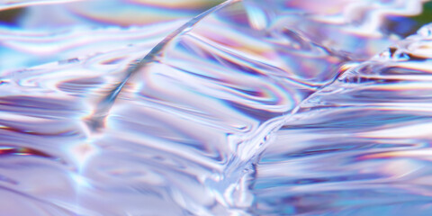 Liquid glass with refraction and dispersion effect. Prism colors leak. Abstract background. Holographic creative texture. 3d rendering