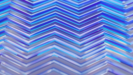 Abstract background with 3d crystal glass zigzag texture. 3d rendering of realistic glass with refraction and dispersion