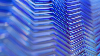 Abstract background with 3d crystal glass zigzag texture. 3d rendering of realistic glass with refraction and dispersion