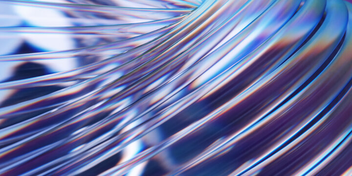 Abstract background with 3d crystal glass curve shapes. 3d rendering of realistic glass with refraction and dispersion effect