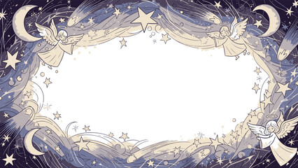 Fototapeta premium Dreamy Winter Wonderland Christmas Border adorned with Flying Angels and Shimmering Stars
