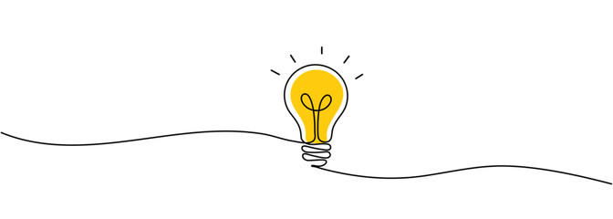 Plakat Continuous one line drawing of Light bulb symbol isolated on white background outline art illustration Editable stroke