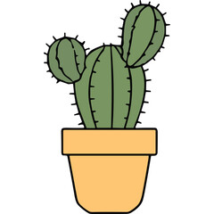 Green Barrel Cactus Plant in a Yellow Pot with Spikes and Green Leaves on a Black Background