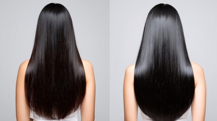Before and After Keratin Treatment Showing Sick, Cut, and Healthy Hair Care Results in a Salon Setting