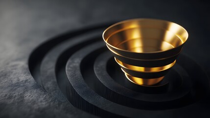 A stunning 3D render of a golden bowl set within concentric patterns