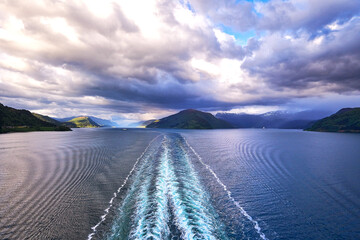 Rainbow over Nordfjord Mountains in Norway