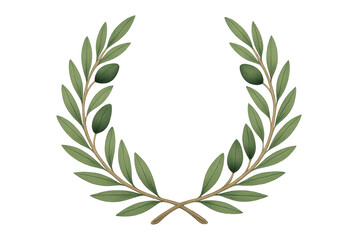 Olive wreath forming a frame, symbolizing peace, victory, and achievement with green leaves and fruits on a transparent background