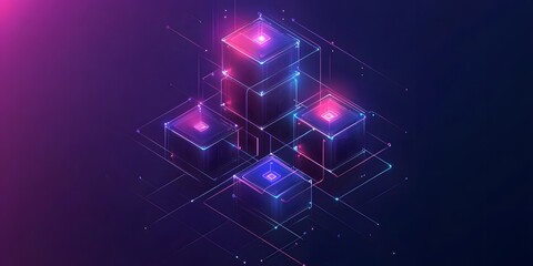 Futuristic glowing cubes arranged in an abstract pattern, showcasing modern digital design with vibrant colors. Ideal for themes related to innovation, tech, and digital art.