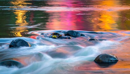 River Reflections - A Serene Evening Landscape with Flowing Water.