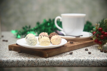 cup of coffee and candies