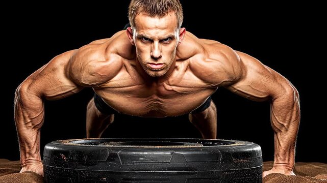 Power and Persistence: A focused individual pushes their physical limits during an intense workout routine, displaying raw power and unwavering determination.