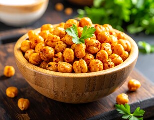 Roasted Chickpeas in Wooden Bowl - A Healthy and Delicious Snack.
