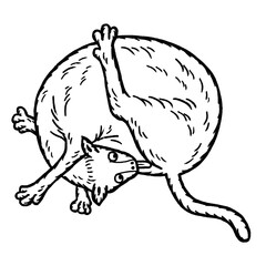 Funny medieval cat illustration licking its butt – hand-drawn vintage manuscript style, weird animal art, humorous medieval creature line drawing, quirky historical engraving inspired artwork