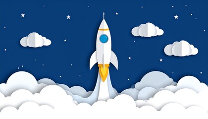 Rocket Launching into the Night Sky - A Symbol of Ambition and Innovation.