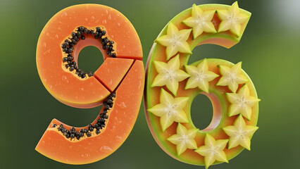 Numeric fruits 96, Papaya and Starfruit