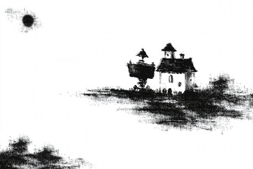 Fototapeta premium a house on a white background drawn with charcoal
