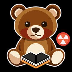 Fototapeta premium Cute Teddy Bear Holding a Book on a Black Background