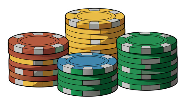Different Stacks of Poker Chips on a Table for a Game Night
