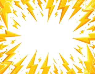 Yellow lightning bolts radiate outward from a white center
