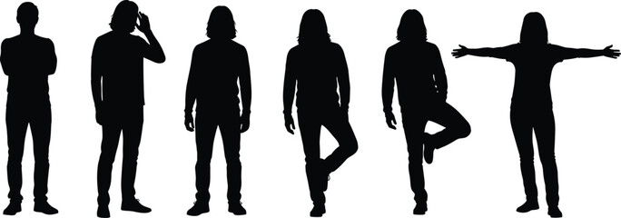 Black Silhouette of a Man in a Hoodie Playing with a Standing Dog, Pet Obedience or Interaction Vector Illustration on White Background.