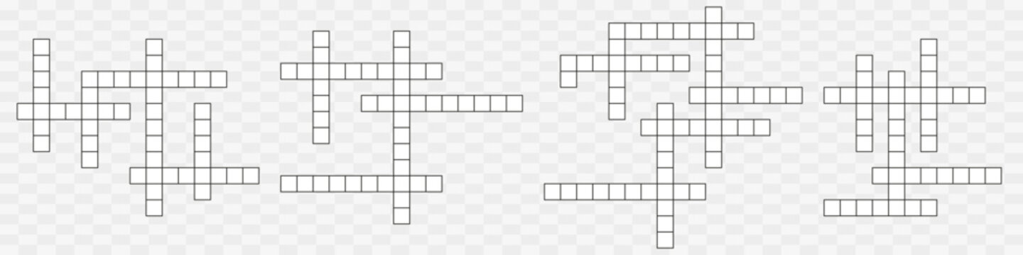 Crossword game grid. Logic brain teaser with empty square boxes. Word guess puzzle template, blank crossword layout for quizzes and educational games. Vector illustration, stock image.