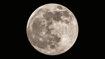 Fototapeta premium phase. A detailed closeup of the full moon, showcasing its textured surface against the dark expanse of space. STEM education sheets.