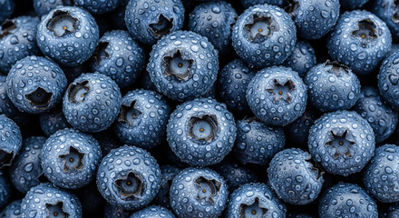 Close-up of fresh blueberries with water droplets, perfect for healthy eating